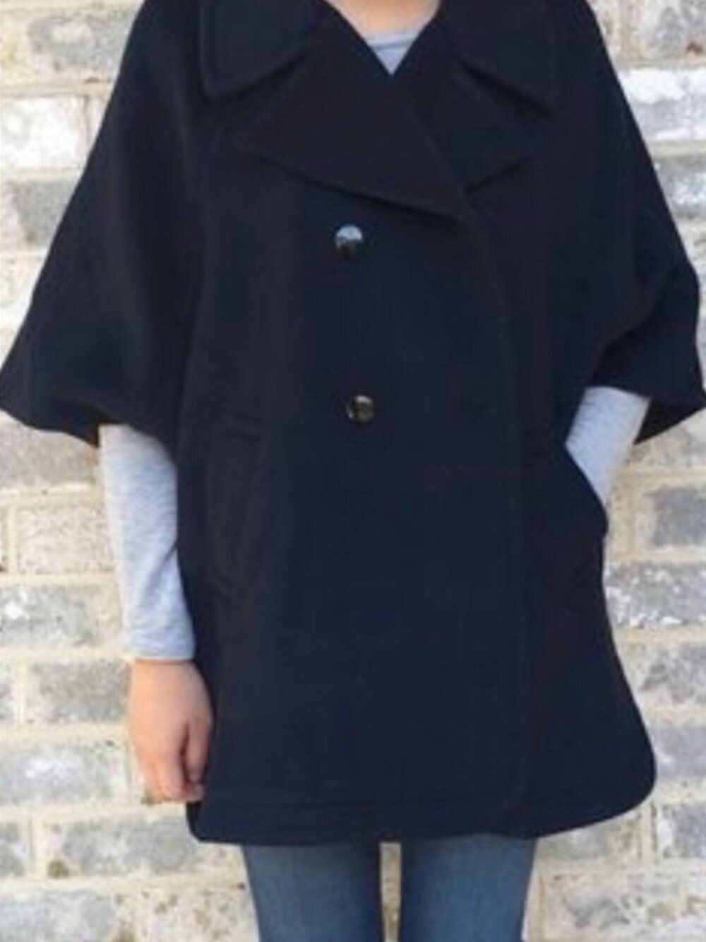 Loft Navy Blue Cape Style Wool Coat Size S EUC